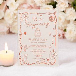 Invitation Retro Orange dessiné à la main mariage photo illus