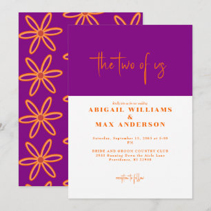Invitation Retro Orange et Purple Les deux Mariages américain