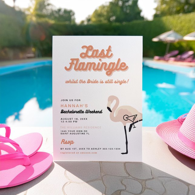 Invitation Retro Orange Flamant Dernière Flamingle Enterremen (Créateur téléchargé)