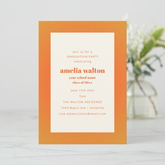 Invitation Retro Orange Gradient Photo Graduation Party 2026 (Debout devant)