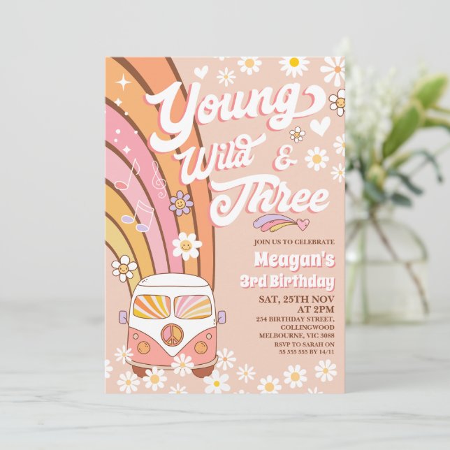 Invitation Retro Orange Young Wild et trois 3e anniversaire (Debout devant)
