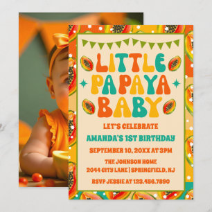 Invitation Retro Papaya 1er Anniversaire Fête Photo Invitatio