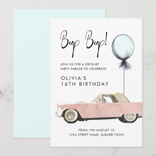 Invitation Retro Parade Party Drive Par Rockabilly N'Importe  (Devant / Derrière)