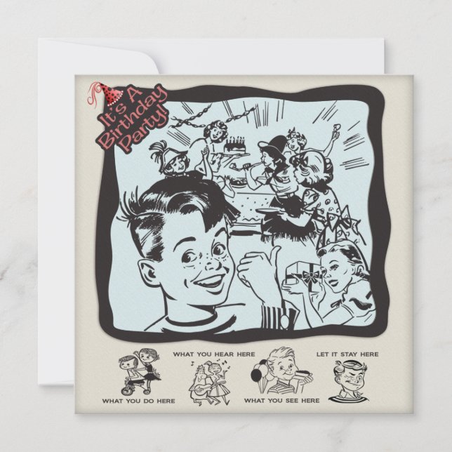 Invitation Rétro partie drôle d'anniversaire de enfant (Devant)