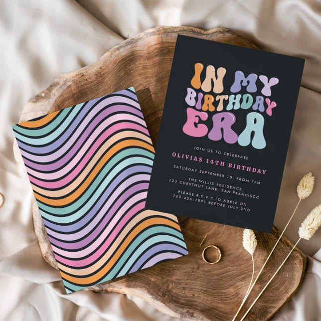 Invitation Retro pastel coloré époque d'anniversaire moderne (Créateur téléchargé)