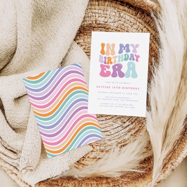 Invitation Retro pastel coloré époque d'anniversaire moderne (Créateur téléchargé)