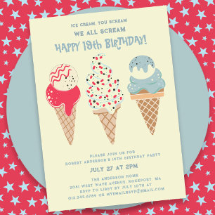 Invitation Retro Patriotic Ice Cream Cone 19e anniversaire