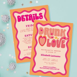 Invitation Retro Peach Amoureux Ivre Enterrement de Vie de Je