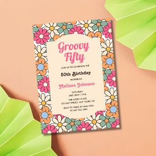 Invitation Retro Peach Floral Super 50e anniversaire