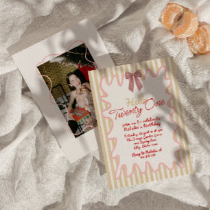 Invitation Retro Peint Bow Bonjour Vingt et un photo Annivers