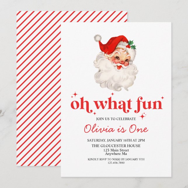 Invitation Retro Père Noël Oh Quel Amusement Anniversaire (Devant / Derrière)