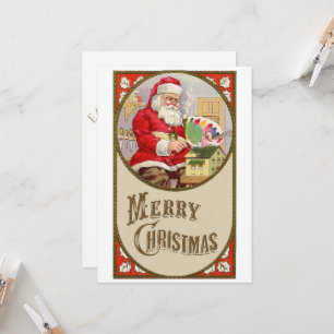 Invitation Rétro Père Noël vintage avec ses peintures à Noël