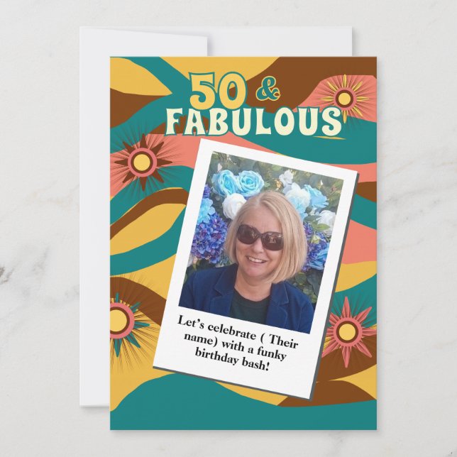 Invitation Retro photo cinquante anniversaire les années 70 s (Devant)