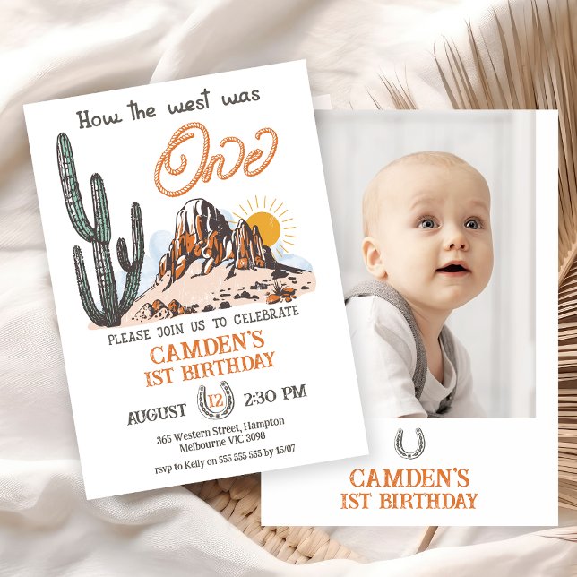 Invitation Retro Photo Comment l'Occident a été un 1er annive (How The West Was One Birthday Invitation Photo, Boy  Wild West 1st Birthday Invite, Western Themed)