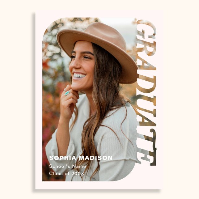 Invitation Retro Photo Graduation Minimalist Pink (Créateur téléchargé)