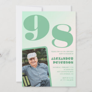 Invitation Retro Photo Green Gradient Man 98e anniversaire