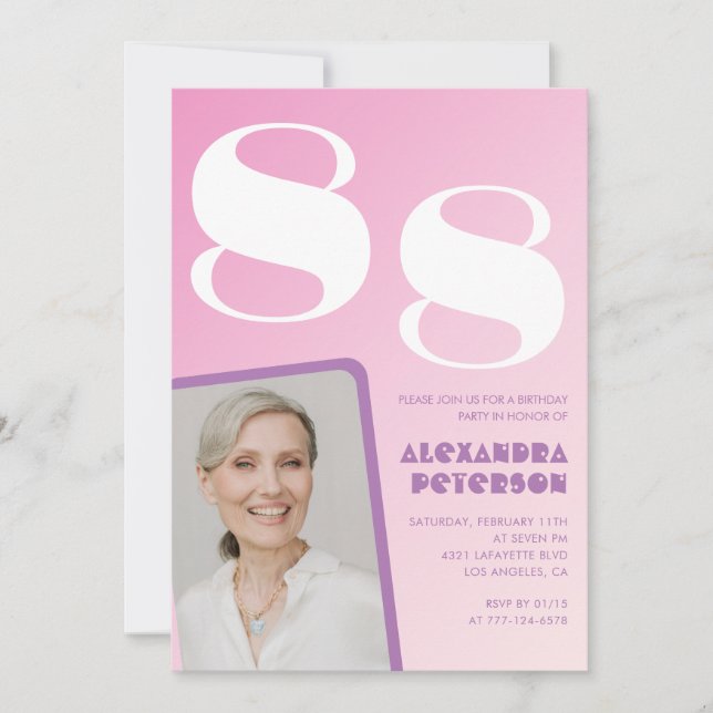 Invitation Retro Photo rose 88e anniversaire (Devant)