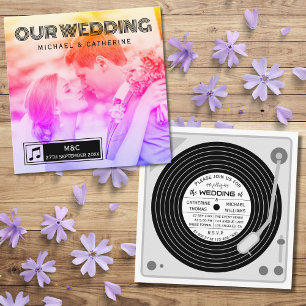 Invitation Retro Photo Vinyl Record Music Player Mariage