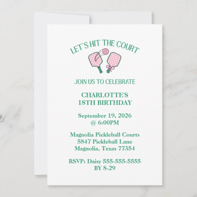 Invitation Retro Pickleball Frappons à la Cour Anniversaire (Devant)
