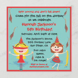 Invitation Retro Pin the tail on Donkey Birthday Party