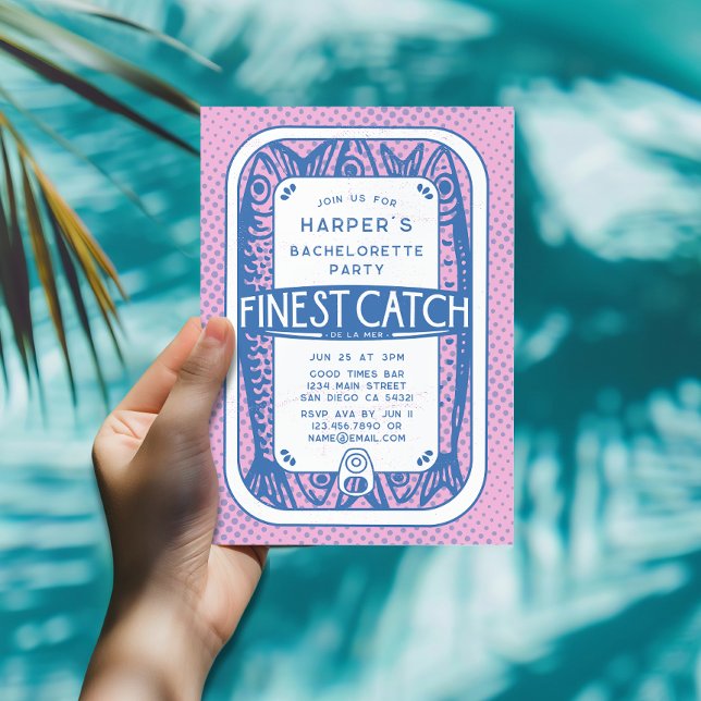 Invitation Retro Pink BachelorParty Vintage Sardine Poisson (Créateur téléchargé)