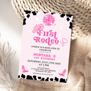 Invitation Retro Pink Black Disco Premier Rodéo 1er Anniversa