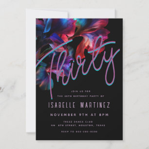 Invitation Retro Pink Blue Neon Floral 30e anniversaire