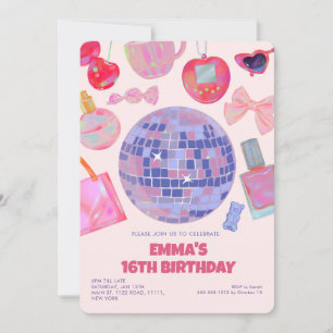 Invitation Retro Pink Disco yk2 esthétique Sweet 16 Anniversa