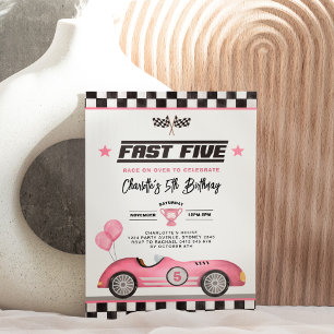 Invitation Retro Pink Fast Five Race Car Girl 5e anniversaire