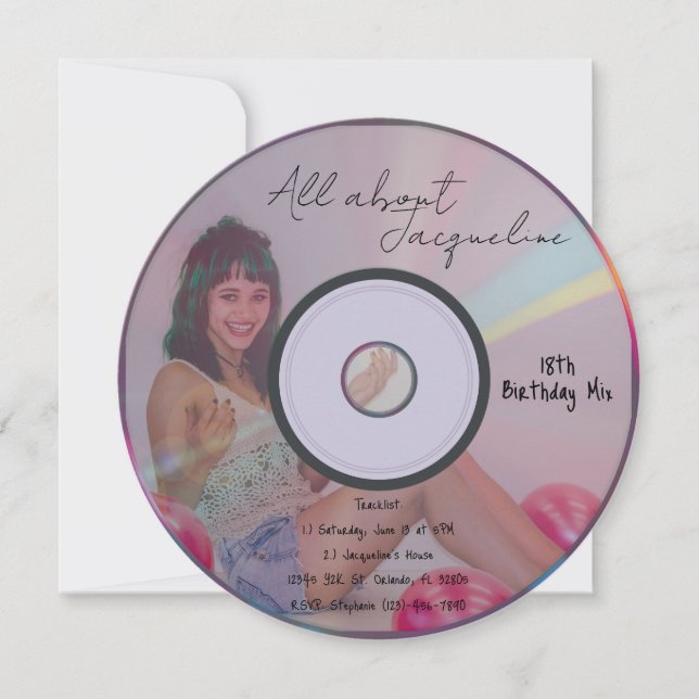 Invitation Retro Pink Girl's Music CD Birthday (Devant)
