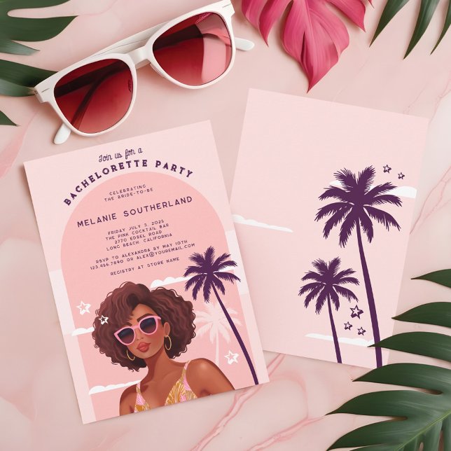 Invitation Retro Pink Girly Beach Bachelorette Party (Retro Pink Girly Beach Bachelorette Party Invitation)