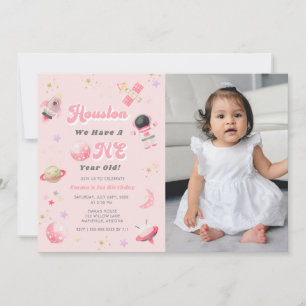 Invitation Retro Pink Houston Nous avons un an Anniversaire