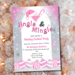 Invitation Retro Pink Jingle & Mingle Holiday Cocktail Party