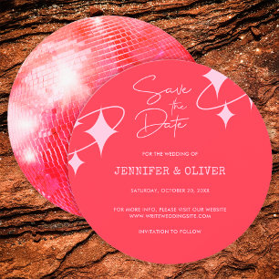 Invitation Retro Pink Orange Disco Ball Wedding Enregistrer l