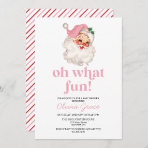 Invitation Retro Pink Père Noël oh quel Baby shower amusant