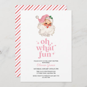 Invitation Retro Pink Père Noël oh quel Baby shower amusant