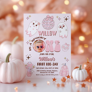 Invitation Retro Pink Photo Halloween Éffrayant Un 1er Annive