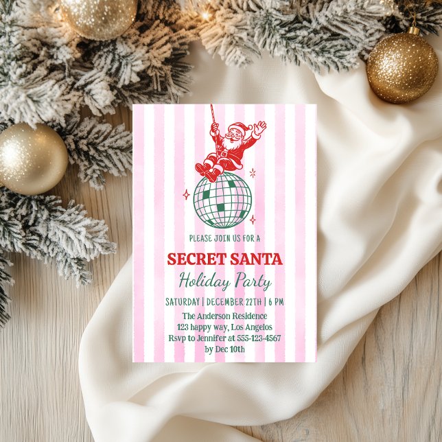 Invitation Retro Pink Secret Santa Disco Fête de Noël        (Créateur téléchargé)
