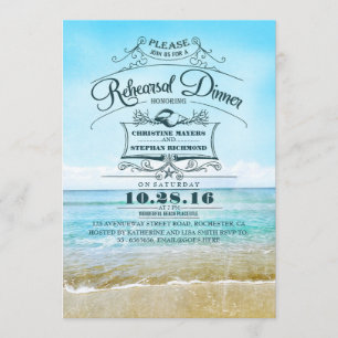 Invitation Retro plage bleu ombre dîner de répétition invitat