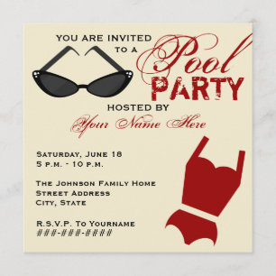 Invitation Retro Pool Party maillot de bain et lun