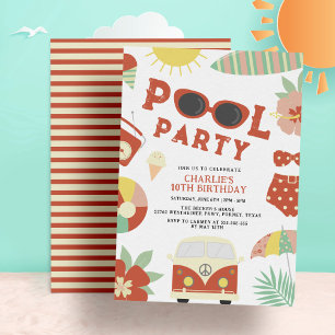 Invitation Retro Pool Party Modern Girl Anniversaire
