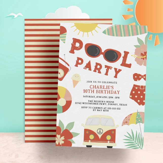 Invitation Retro Pool Party Modern Girl Anniversaire (Créateur téléchargé)