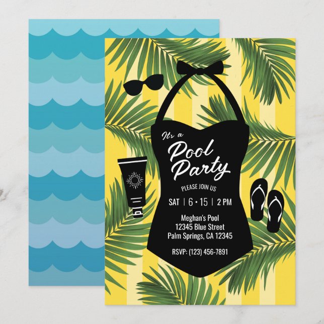 Invitation Retro Pool Pool en maillot de bain (jau (Devant / Derrière)