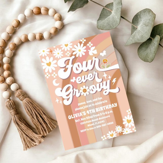 Invitation rétro pour anniversaire Groovy Daisy (Créateur téléchargé)