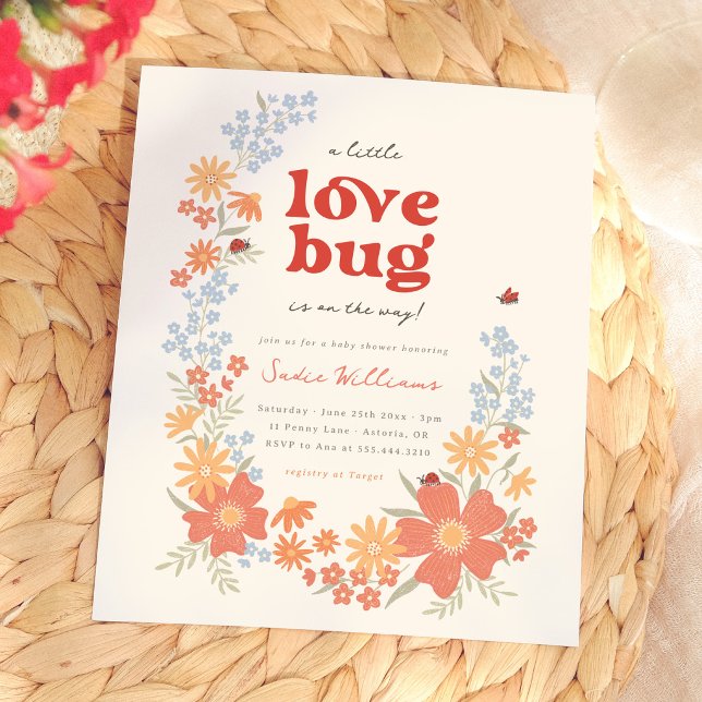 Invitation Rétro pour Baby Shower Fille Petit Bug  (Créateur téléchargé)