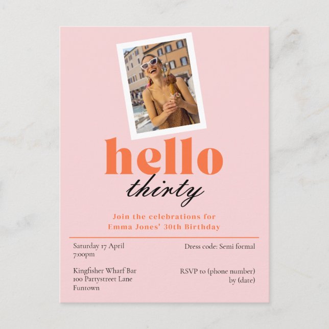 Invitation rétro pour les 30 ans de Peach "Hello t (Devant)
