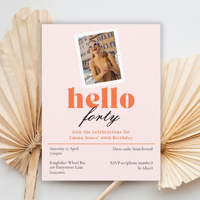 Invitation rétro pour les 40 ans Hello forty Paste (Créateur téléchargé)