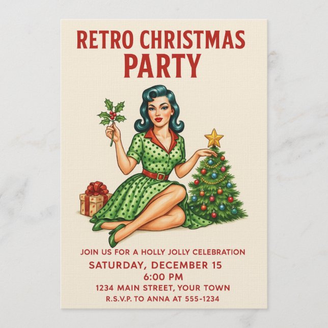 Invitation rétro pour soirée de Noël | Pin-Up vint (Devant)