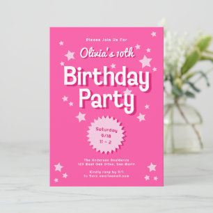 Invitation Retro Pretty Rose Stars Anniversaire