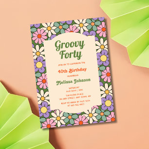 Invitation Retro Purple Green Floral Super 40e anniversaire